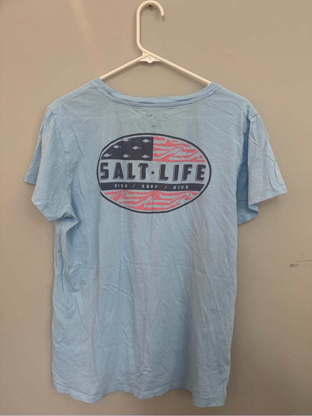 Salt Life Light Blue Short Sleeve Tee with American Flag Oval Graphic